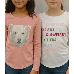 Girls Size 10/12 - 2-Pack Tees Sequin Polar Bear & Winter Graphic Glitter Shirt